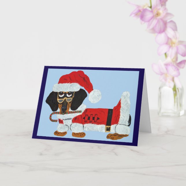 Svart och Tan Dachshund Tomte med en sockerrör  Kort (Orkide)