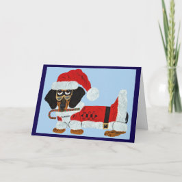 Svart och Tan Dachshund Tomte med en sockerrör Kort