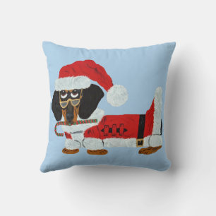 Svart och Tan Dachshund Tomte med en sockerrör Kudde