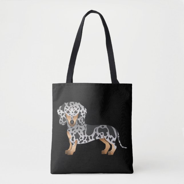 Svart och Tan Dapple Korthårig Dachshund - Svart Tygkasse (Framsida)