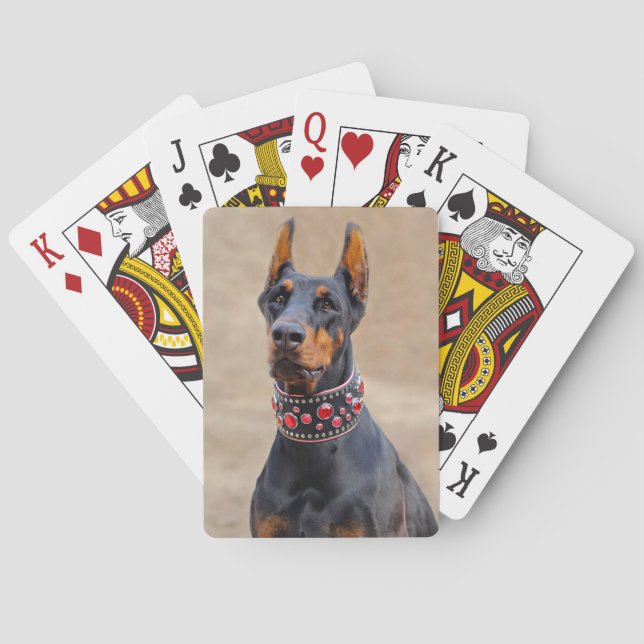 Svart och Tan Doberman Pinscher på judisk krage Casinokort (Baksidan)