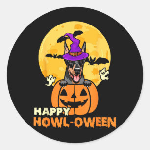 Svart Och Tan Dobermann Häxa Hund Glad Halloween Runt Klistermärke