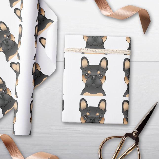 Svart och Tan Fransk Bulldog Serieteckning Hundmön Presentpapper (Skapare uppladdad)