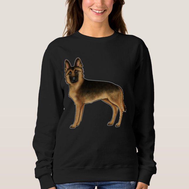 Svart och tan German Shepherd Hund Illustration T Shirt (Framsida)