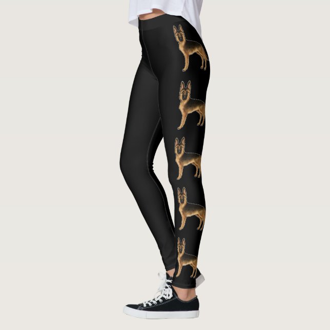 Svart och tan German Shepherd Hund Illustrations Leggings (Vänster)