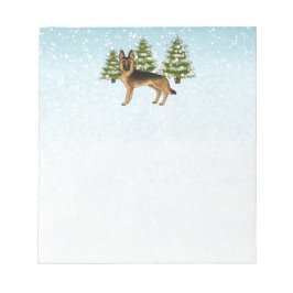 Svart och Tan German Shepherd Hund Winter Forest Anteckningsblock