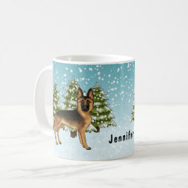 Svart och Tan German Shepherd Hund Winter Forest Kaffemugg