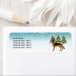 Svart och Tan German Shepherd Hund Winter Forest Returadress Etikett<br><div class="desc">Desteis ursprungliga tecknad illustrerar en berömvärd svart och en färg-tysk Shepherd-hund.</div>
