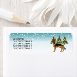 Svart och Tan German Shepherd Hund Winter Forest Returadress Etikett