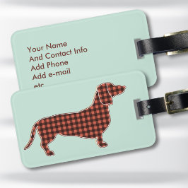 Svart och Tan Gingham Dachshund Mint Resväskemärke Bagagebricka