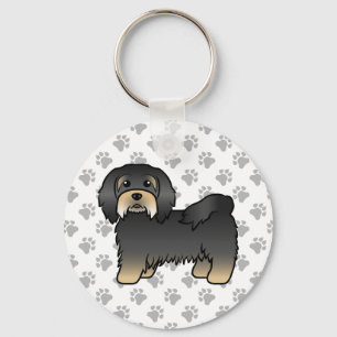 Svart och Tan Havanese Cute Tecknad hund Nyckelring