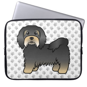 Svart och Tan Havanesiskt Sött Tecknat Hund Laptop Fodral