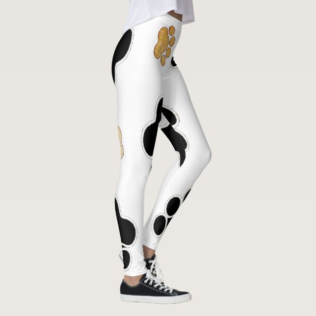 Svart och tan hundvalp avtryck vit leggings (Höger)