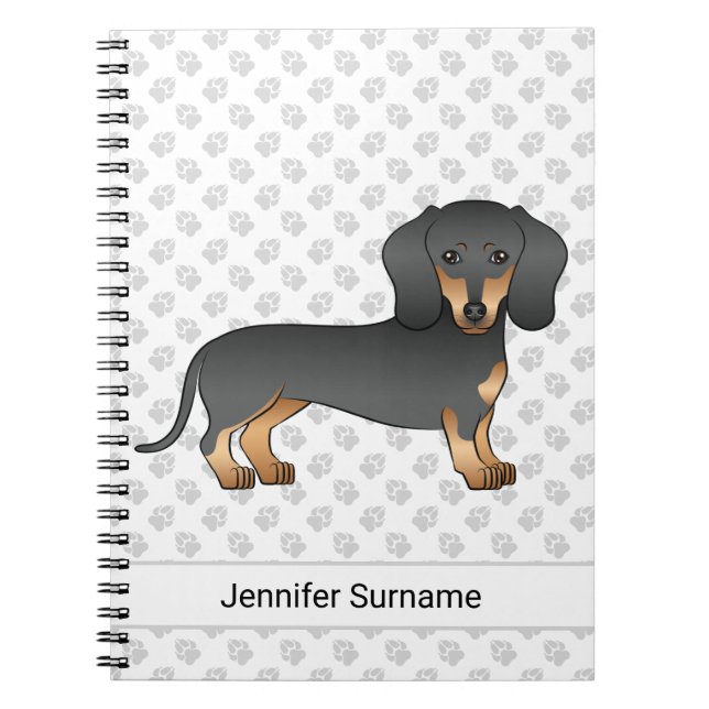 Svart och Tan Kort Hair Dachshund Cute & Text Anteckningsbok (Framsidan)