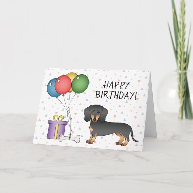 Svart och Tan Kort Hair Dachshund Grattis på födel (Framsida)