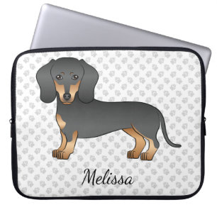 Svart och Tan Korthårig Dachshund Söt Hund & Namn Laptop Fodral