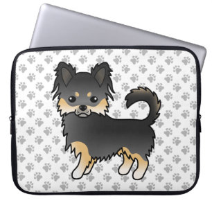 Svart Och Tan Lång Päls Chihuahua Hund & Tassar Laptop Fodral