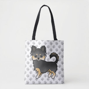 Svart Och Tan Lång Päls Chihuahua Hund & Tassar Tygkasse