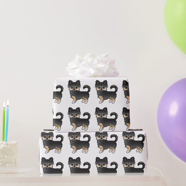 Svart och Tan lång päls Chihuahua Söt Hund Mönster Presentpapper (Festgåvor)
