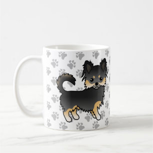 Svart Och Tan Lång Päls Chihuahua Söt Hund & Tass Kaffemugg