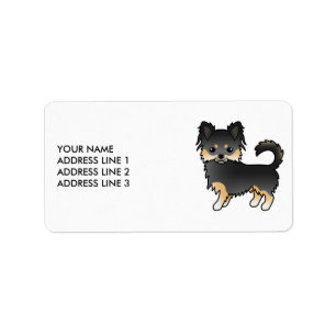 Svart Och Tan Lång Päls Chihuahua Söt Tecknad Hund Adressetikett