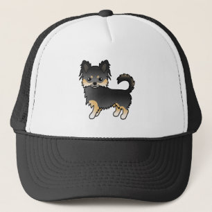 Svart Och Tan Lång Päls Chihuahua Söt Tecknad Hund Keps