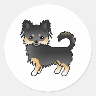 Svart Och Tan Lång Päls Chihuahua Söt Tecknad Hund Runt Klistermärke