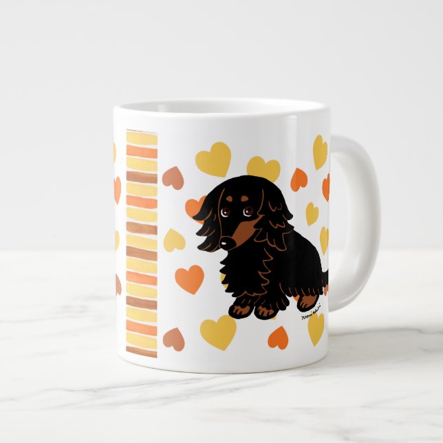 Svart och tan Långfärgad Dachshund 3 Jumbo Mugg (Framsida höger)