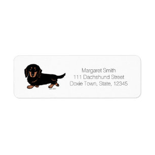 Svart och Tan Långhårig Dachshund 1 Returadress Etikett