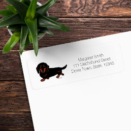 Svart och Tan Långhårig Dachshund 1 Returadress Etikett