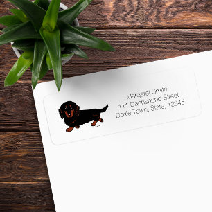 Svart och Tan Långhårig Dachshund 1 Returadress Etikett