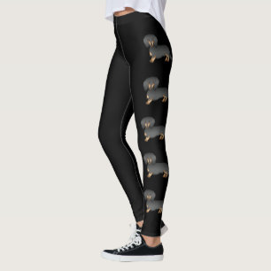 Svart Och Tan Långhårig Dachshund Tecknad Hund Leggings