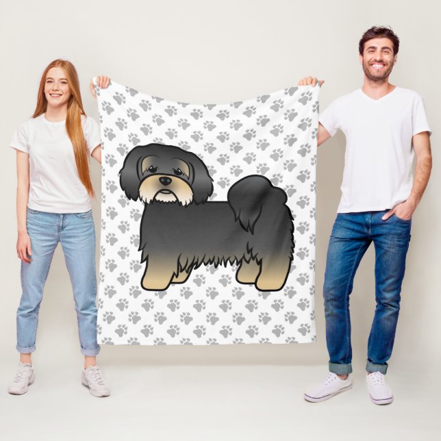 Svart Och Tan Lhasa Apso Söt Tecknad Hund Fleecefilt (På plats)