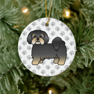 Svart Och Tan Lhasa Apso Söt Tecknad Hund Julgransprydnad Keramik