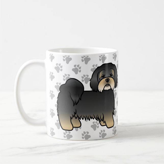 Svart Och Tan Lhasa Apso Söt Tecknad Hund Kaffemugg (Vänster)