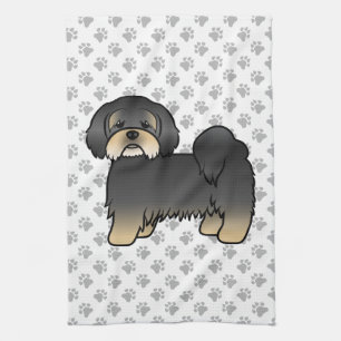 Svart Och Tan Lhasa Apso Söt Tecknad Hund Kökshandduk