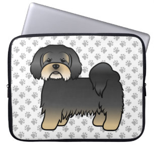 Svart Och Tan Lhasa Apso Söt Tecknad Hund Laptop Fodral