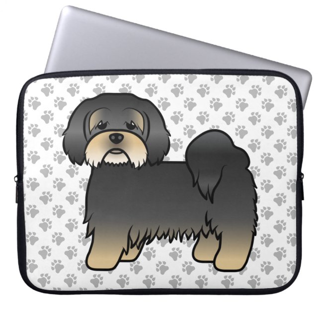 Svart Och Tan Lhasa Apso Söt Tecknad Hund Laptop Fodral (Framsidan)