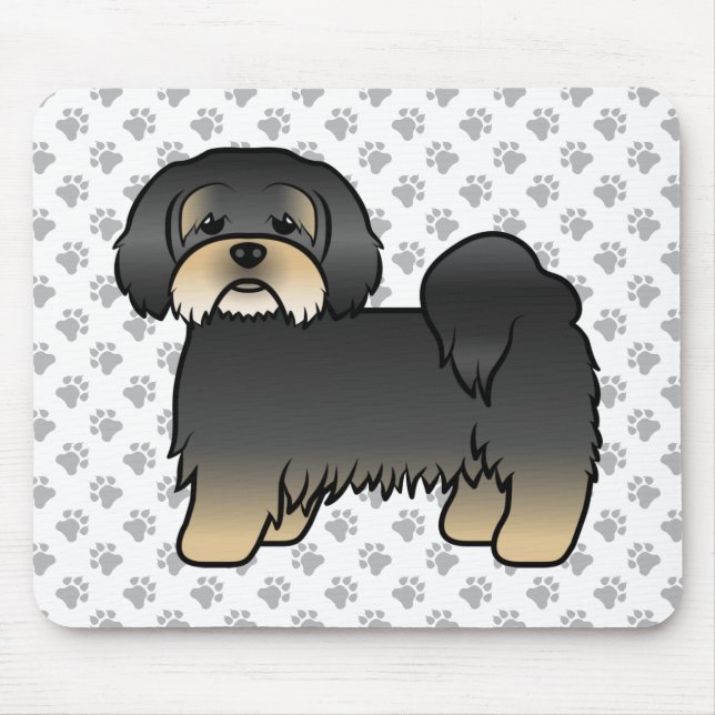 Svart Och Tan Lhasa Apso Söt Tecknad Hund Musmatta (Framsidan)