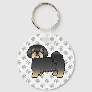 Svart Och Tan Lhasa Apso Söt Tecknad Hund Nyckelring