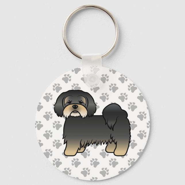 Svart Och Tan Lhasa Apso Söt Tecknad Hund Nyckelring (Framsida)