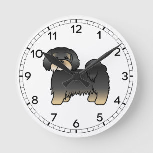 Svart Och Tan Lhasa Apso Söt Tecknad Hund Rund Klocka