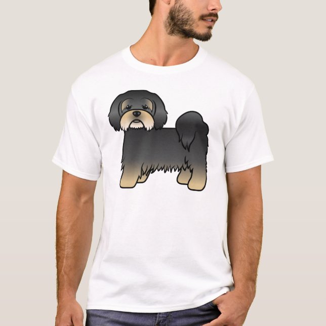 Svart Och Tan Lhasa Apso Söt Tecknad Hund T Shirt (Framsida)