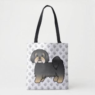 Svart Och Tan Lhasa Apso Söt Tecknad Hund & Tass Tygkasse