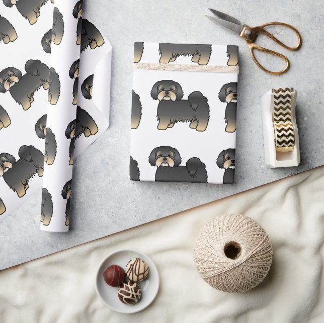 Svart Och Tan Lhasa Apso Söt Tecknad Hundmönster Presentpapper (Hantverk)