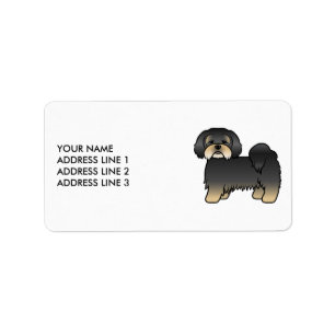 Svart Och Tan Lhasa Apso Tecknad Hund & Anpassad T Adressetikett