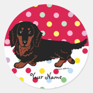 Svart och tan Long-parad Dachshund 1 Runt Klistermärke