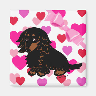 Svart och tan Long-parad Dachshund 3 Magnet