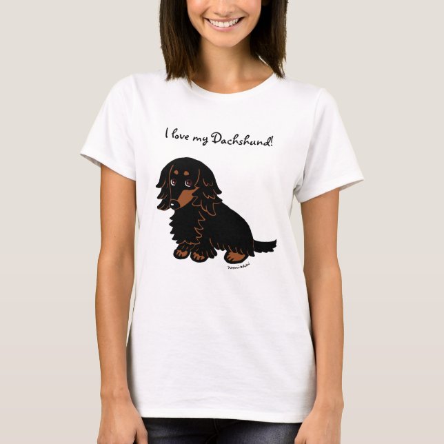 Svart och tan Long-parad Dachshund 3 Tee Shirt (Framsida)