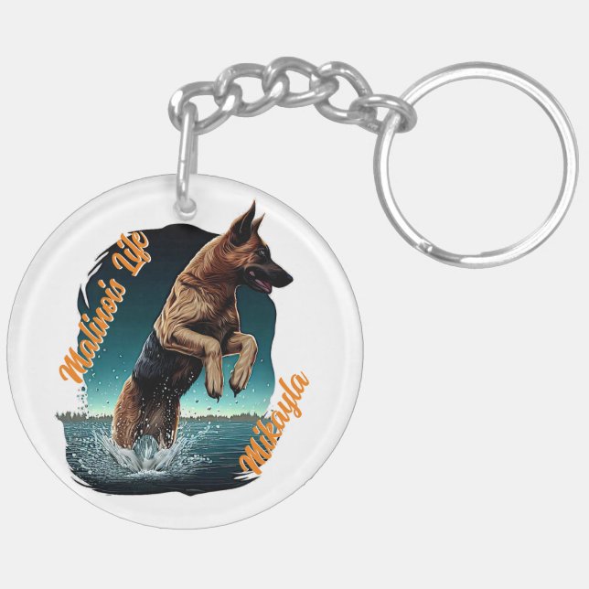 Svart och Tan Malinois i Vatten (Höger Baksida)